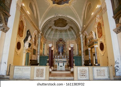 Ravenna, Italy - September 12, 2013: Altar Of The Church Of Saint Apollinare Nuovo In Ravenna, Italy. Houses Beautiful Byzantine Mosaics Of The 5th And 6th Centuries. UNESCO World Heritage Site.