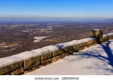 Ravens Roost Overlook – View Of Shenandoah Valley With Snow Covered Stone Wall In Foreground