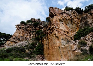 Ravine Of Calcareous Rock Salty With Pines