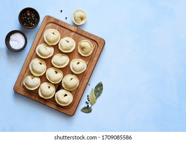 Ravioli With Meat Cooking Process On The Kitchen Table. View From Above.