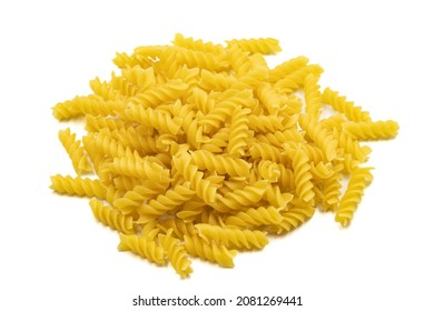 Raw auger pasta isolated on white background. Close-up. horizontal view