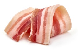 Raw Bacon, Isolated On White Background.