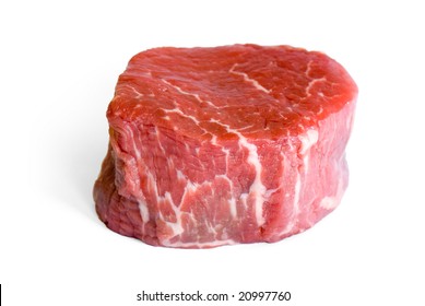 Raw Beef Eye Fillet Steak Isolated On White(Clipping Path)