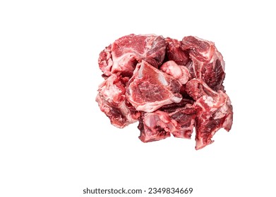 Raw beef meat diced for stew with bone. High quality Isolate, white background - Powered by Shutterstock