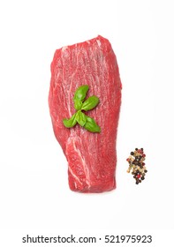 Raw Beef Meat Fillet On A White Background.Top View.
