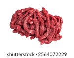 Raw beef meat sliced strips for beef stroganoff isolated on white background.