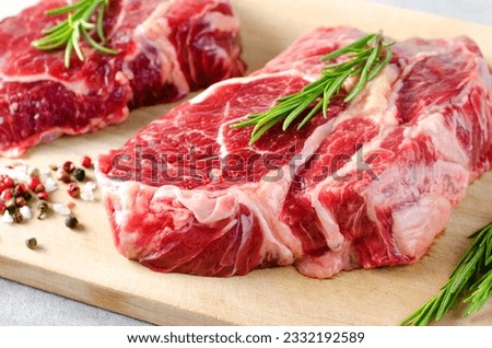 Raw Beef Organic Meat, Grey Background, Beef Steak