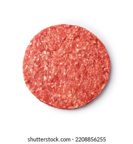 Raw Beef Patty Isolated On White Background