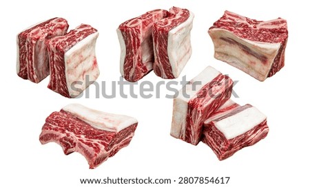 Raw beef short ribs with bone and marbled red meat pieces