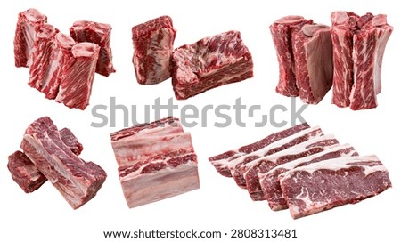 Raw beef short ribs and bone in meat cuts collection