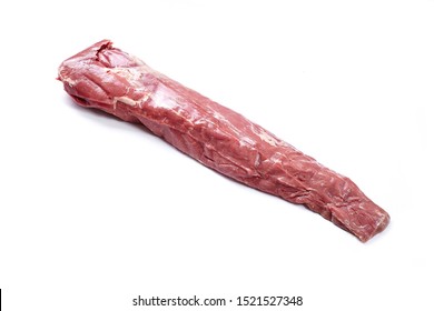 Raw beef tenderloin, piece of beef on a white background