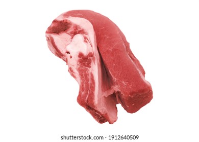 Raw Beef Or Veal Brisket Isolated On White Background, Close Up, Top View.