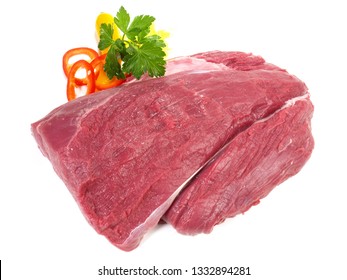 Raw Bison Meat On White Background