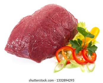 Raw Bison Meat On White Background