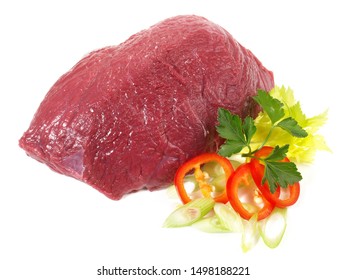 Raw Bison Meat On White Background