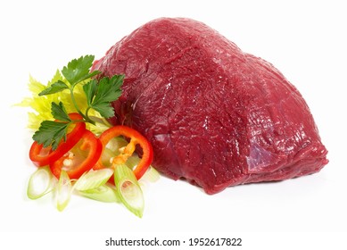 Raw Bison Meat On White Background - Isolated