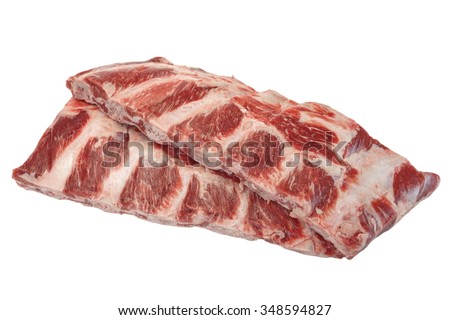 Raw Black Angus Marbled Beef Ribs Isolated On White Background. Beef Meat. Cookout Food