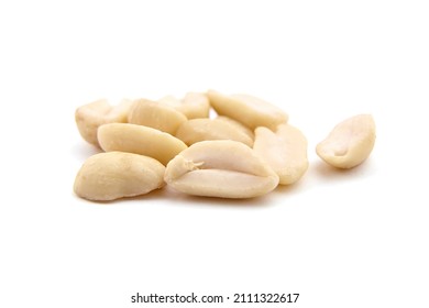 Raw blanched peanuts isolated on white background - Shutterstock ID 2111322617