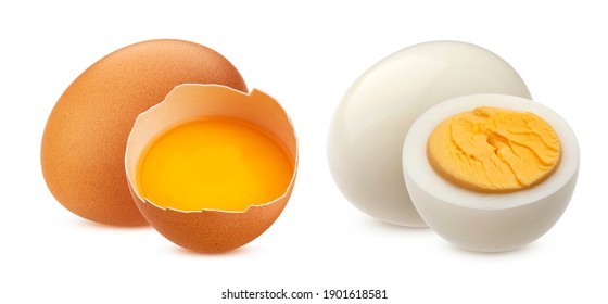 Raw and boiled chicken eggs isolated on white background with clipping path - Powered by Shutterstock