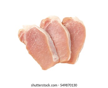 Raw Boneless Pork Loin Chops On White Background