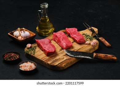 Raw Boneless Strip Steak Loin Ready For Frying