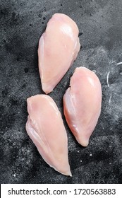 Raw Chicken Breast Fillet. Black Background. Top View