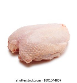 Raw Chicken Breast With Skin Isolated On White Background