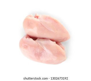 Raw chicken breasts on white background, top view. Fresh meat