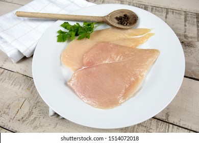 Raw Chicken Cutlets On A Plate