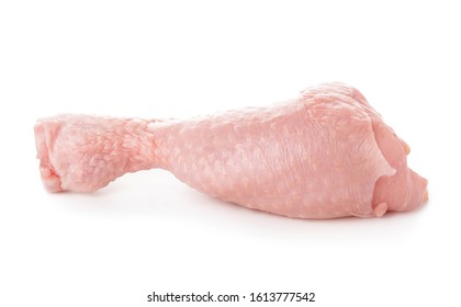 Raw Chicken Drumstick On White Background