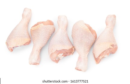 Raw Chicken Drumsticks On White Background