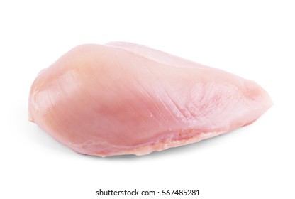 Raw Chicken Fillets Close Up On White