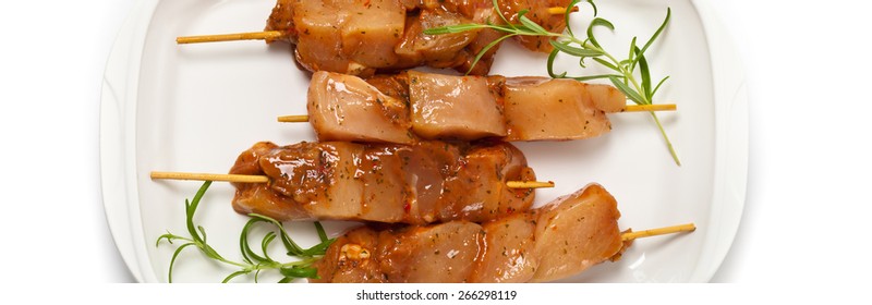 Raw Chicken Kebab. Panoramic Image. Selective Focus. 