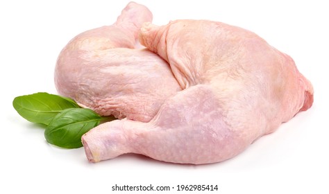 Raw Chicken Leg Quarters, Isolated On White Background. High Resolution Image.