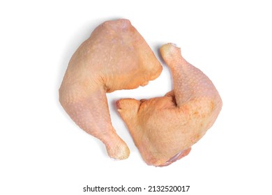 Raw Chicken Leg Quarters On White Isolated Background.