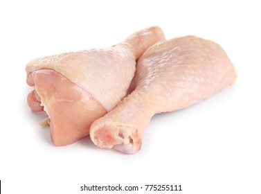 Raw Chicken Legs On White Background