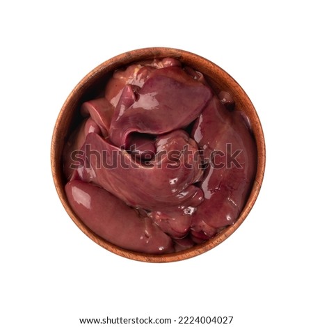 Raw Chicken Liver Isolated, Fresh Hen Offal, Poultry Giblets, Chicken Liver on White Background