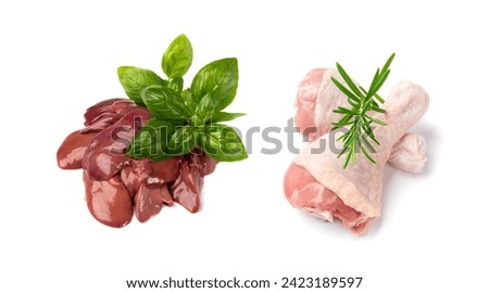 Raw Chicken Liver Isolated, Fresh Hen Offal, Poultry Giblets, Chicken Liver on White Background