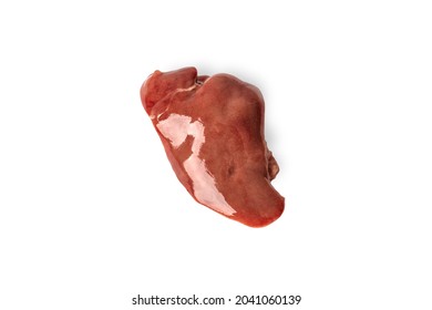 Raw Chicken Liver Meat Isolated On White Background.