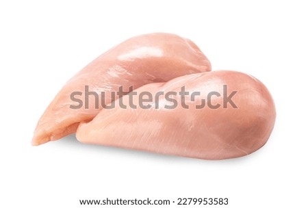 Raw chicken meat isolated on white background. Fresh piece of chicken fillet. Food meat protein.