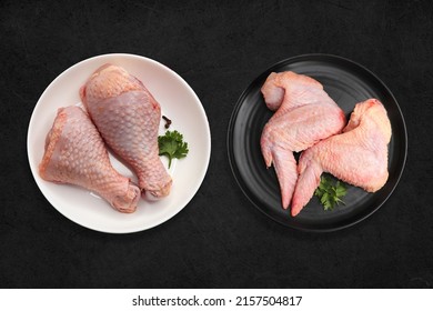 Raw Chicken Meat, Chicken Wings, Chicken Liver, And Drumsticks With Indian Spices. Complete Animal Based Protein Source. Copy Space. Non Vegitarian Food Banner. 