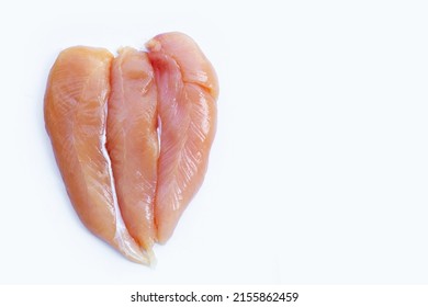 Raw Chicken Tenders On White Background.