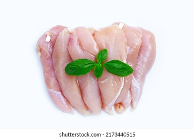 Raw Chicken Tenders On White Background.