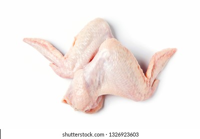 Raw Chicken Wings Isolated On A White Background. Top View.