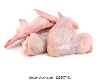 Raw Chicken Wings On A White Background