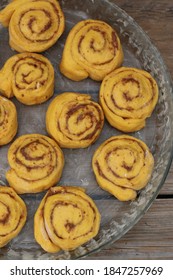 Raw Cinnamon Pumpkin Rolls In Baking Tray