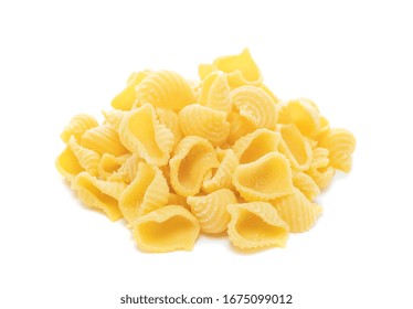 Raw Conchiglie Rigate Pasta Isolated On A White Background