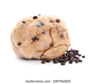 Raw Cookie Dough With Chocolate Chips On White Background