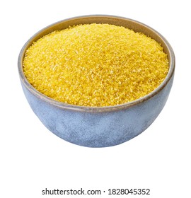  Raw Corn Grits With Clipping Path, White Isolated Background                                