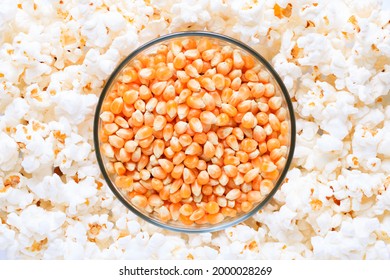 Raw corn kernels for popcorn and popcorn.